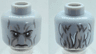 Minifigure, Head Alien Black Eyebrows, Contour Lines, Frown, Dark Bluish Gray and White Hair on Back Pattern