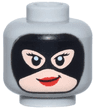 Minifigure, Head Female Balaclava, Light Nougat Face, Black Mask and Eyelashes, Red Lips, Smirk Pattern
