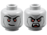 Minifigure, Head Dual Sided Black Eyebrows, Red Eyes, Dark Bluish Gray Contours, Lopsided Grin / Scowl with Open Mouth and Fangs Pattern