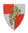 Minifigure, Shield Triangular Short with Gold Lion on Red and White Quarters Background Pattern