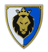 Minifigure, Shield Triangular Short with Black and Gold Lion Head with Crown on Blue and White Background Pattern