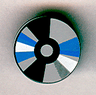 Tile, Round 2 x 2 with Compact Disc (CD) Surface with Black, Blue, and White Sectors Pattern