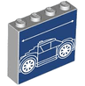 Brick 1 x 4 x 3 with White Lines Schematic of Car Stepped Back Window and Arrow on Dark Blue Background Pattern