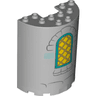 Cylinder Half 3 x 6 x 6 with 1 x 2 Cutout with Yellow Curved Lattice Window with Dark Turquoise Frame and Dark Bluish Gray Bricks Pattern