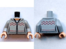 Torso Female Knit Fair Isle Sweater with Zigzag Stiching, Zipper, Light Nougat Neck Pattern / Light Bluish Gray Arms / Light Nougat Hands