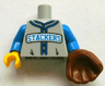 Torso Baseball Jersey with Blue Trim and 'STACKERS' Logo Pattern / Blue Arms / Yellow Hand Right / Reddish Brown Baseball Glove Left