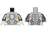 Torso Nexo Knights Armor with Orange and Gold Circuitry and White Horse Head on Sand Blue Pentagonal Shield Pattern / Flat Silver Arms / White Hands