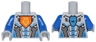 Torso Nexo Knights Armor with Orange Emblem with Yellow Crowned Lion, Silver Panels, Dark Azure Hexagon Pattern / Blue Arms / Light Bluish Gray Hands