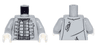 Torso PotC Naval Officer Uniform Tattered with Silver Buttons and White Trim, Vest, Belt Buckle Pattern / Light Bluish Gray Arms / White Hands