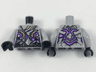 Torso Female, Tattered Vest and Bandana, Purple and Yellow Streaks Pattern / Light Bluish Gray Arms / Black Hands