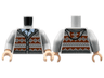 Torso Knit Fair Isle Cardigan Sweater with Hood, Closed Collar Pattern / Light Bluish Gray Arms / Light Nougat Hands