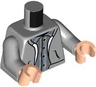 Torso Open Hoodie with Pockets, Dark Bluish Gray and Medium Blue Checkered Shirt Pattern / Light Bluish Gray Arms / Light Nougat Hands