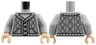 Torso Knit Cable Cardigan Sweater with Dark Bluish Gray Lines, Dark Brown Buttons, and Pockets over White Shirt Pattern / Light Bluish Gray Arms / Light Nougat Hands