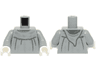 Torso Monk's Robe with Hood, Dark Bluish Gray Folds, Silver Lines and Marks Pattern / Light Bluish Gray Arms / White Hands