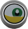 Tile, Round 1 x 1 with White Eye with Off-Center Green Iris and Partially Closed Yellow Eyelid Pattern