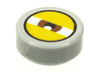 Tile, Round 1 x 1 with White Eye with Centered Reddish Brown Iris and Partially Closed Yellow Eyelids Pattern