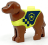 Dog, Labrador / Rescue Dog with Molded Neon Yellow Vest and Printed Dark Blue Panel and Squares with Police Badge Pattern