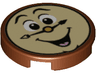 Tile, Round 2 x 2 with Bottom Stud Holder with Laughing Tan Clock Face, Gold Nose, Black Hands, Open Mouth with Bright Pink Tongue Pattern (Cogsworth)