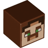 Minifigure, Head, Modified Cube with Pixelated Light Nougat Face, Bright Green Eyes, Nougat Mouth, Black Hair, and Moustache Pattern (Minecraft Hal)