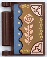 Minifigure, Utensil Book Cover with Copper Flower and Corners on Dark Tan Background with Medium Blue Scalloped Edge Pattern