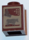 Brick 1 x 1 with Dark Brown Cow and Chocolate Bar on Dark Tan Background Pattern (Chocolate Milk Carton)