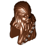 Minifigure, Head, Modified SW Wookiee, Chewbacca with Black Nose and Silver Bandolier Pattern
