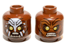 Minifigure, Head Dual Sided Alien Orc with Yellow Eyes, Dark Brown Eye Shadow and Spots, Black Cheek Lines and Chin Dimple, Furrowed Brow, White Face Paint and Angry Open Mouth with Tan Sharp Teeth Parted / Dark Orange Dirt Stains and Bared Teeth Pattern