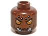 Minifigure, Head Alien Chima Spider with Bright Light Orange Eyes, Dark Orange Fur, Black and White Spots on Forehead, and White Fangs Pattern