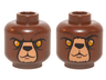 Minifigure, Head Dual Sided Alien Chima Bear with Bright Light Orange Eyes, Black Nose, Nougat Snout, and Dark Brown Fur Lines, Stern / Confused Pattern