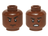 Minifigure, Head Dual Sided Black Eyebrows, Left Raised, Dark Brown Chin Dimple, Stern / Open Mouth Scowl with Teeth Pattern