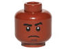 Minifigure, Head Thick Black Eyebrows, Left Raised, Dark Brown Chin Dimple, Frown Pattern (Undetermined Type)