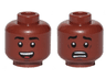Minifigure, Head Dual Sided Black Eyebrows, Dark Brown Chin Dimple, Open Mouth Smile with Top Teeth and Red Tongue / Scared Pattern