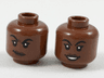 Minifigure, Head Dual Sided Female, Black Eyebrows, Dark Brown Lips, Lopsided Smirk / Smile Pattern