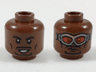 Minifigure, Head Dual Sided Black Eyebrows and Goatee, Smile / Silver Goggles with Red Lenses Pattern