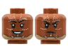 Minifigure, Head Dual Sided Female, Black Eyebrows, Rows of Tan Dots, Chinstrap, Smile / Frown Pattern