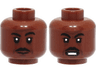 Minifigure, Head Dual Sided Black Eyebrows and Moustache, Cheek Lines, Smile / Scowl with Open Mouth and White Teeth Pattern