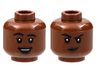 Minifigure, Head Dual Sided Female Black Eyebrows Thick, Single Eyelashes, Dark Brown Lips, Open Mouth Smile with Top Teeth and Red Tongue / Smirk Pattern