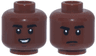 Minifigure, Head Dual Sided, Black Eyebrows, Dark Brown Chin Dimple, Open Mouth Crooked Smile / Closed Mouth Scowl Pattern