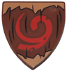 Minifigure, Shield Triangular Short with Black Wood Grain, Medium Nougat Jagged Edges and Red Spiral Pattern (The Legend of Zelda Deku Shield)