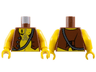 Torso Pirate Vest Open with Silver Buttons, Dark Bluish Gray Rope and Chest Hair, Black Anchor Tattoo on Yellow Skin Pattern / Yellow Arms / Yellow Hands