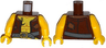Torso Pirate Vest Open with Medium Nougat Patches, Dark Bluish Gray Belt with Gold Buckle, Dark Orange Muscles Outline, Black Anchor Tattoo Pattern / Yellow Arms / Yellow Hands