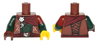 Torso Vest Ornate, Sash, Silver Wolf / Fox Head Pattern / Dark Green Arm Left with Dark Red Short Sleeve Pattern / Dark Green Arm Right / Yellow Hand Left / Reddish Brown Hand Right