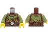 Torso Viking Armor, Medium Nougat Leather, Olive Green Bandana, Necklace, Strap, Belt with Silver Disk Pattern / Olive Green Arms / Yellow Hands
