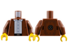 Torso Jacket Open with Dark Brown Rivets over White Shirt with Buttons, Black Belt with Silver Buckle, Hinged Panel on Back Pattern / Reddish Brown Arms / Yellow Hands