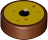 Tile, Round 1 x 1 with Bright Light Yellow Eye with Black Pupil and Orange Dots Pattern