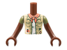 Torso Mini Doll Boy Tan Vest over White Shirt, Coral Scarf Pattern, Reddish Brown Arms with Hands with Olive Green Short Sleeves