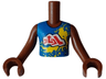 Torso Mini Doll Boy Blue Sleeveless Shirt with Yellow Splotches and White Cloud with Red Symbols Pattern, Reddish Brown Arms with Hands