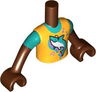 Torso Mini Doll Boy Bright Light Orange Shirt with Shark and Music Notes Pattern, Reddish Brown Arms with Hands with Dark Turquoise Short Sleeves
