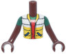 Torso Mini Doll Boy White Jacket with Blue Pockets, Yellow Bottom and Collar over Red Shirt, 'POW! in Star on Back Pattern, Reddish Brown Arms with Hands with Green Short Sleeves