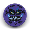 Tile, Round 2 x 2 with Bottom Stud Holder with Black Rock Teeth and Spots, Narrowed Yellow Eyes, Blue Electrified Evil Smile (Bouldron) Pattern